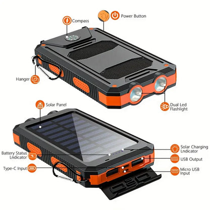 Emergency Solar Powered Portable Charger with Flashlight